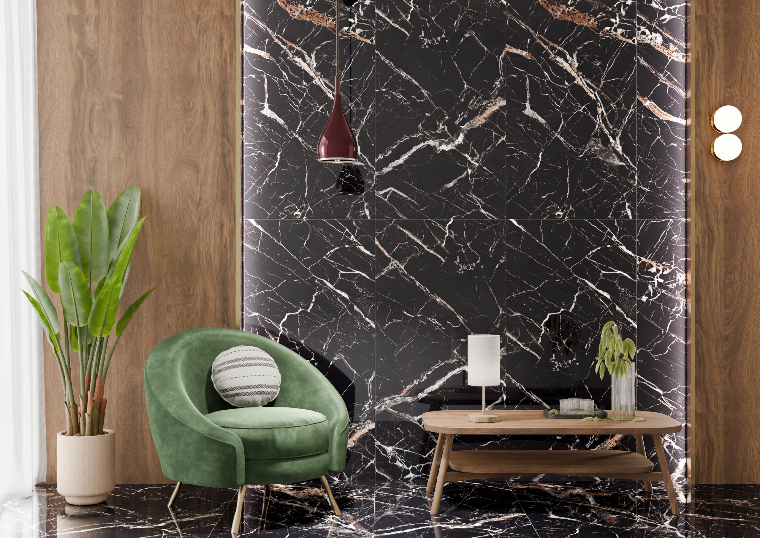 Prestige Gold - Premium High Gloss finish Dark Marble ceramic tiles - Sez Industries